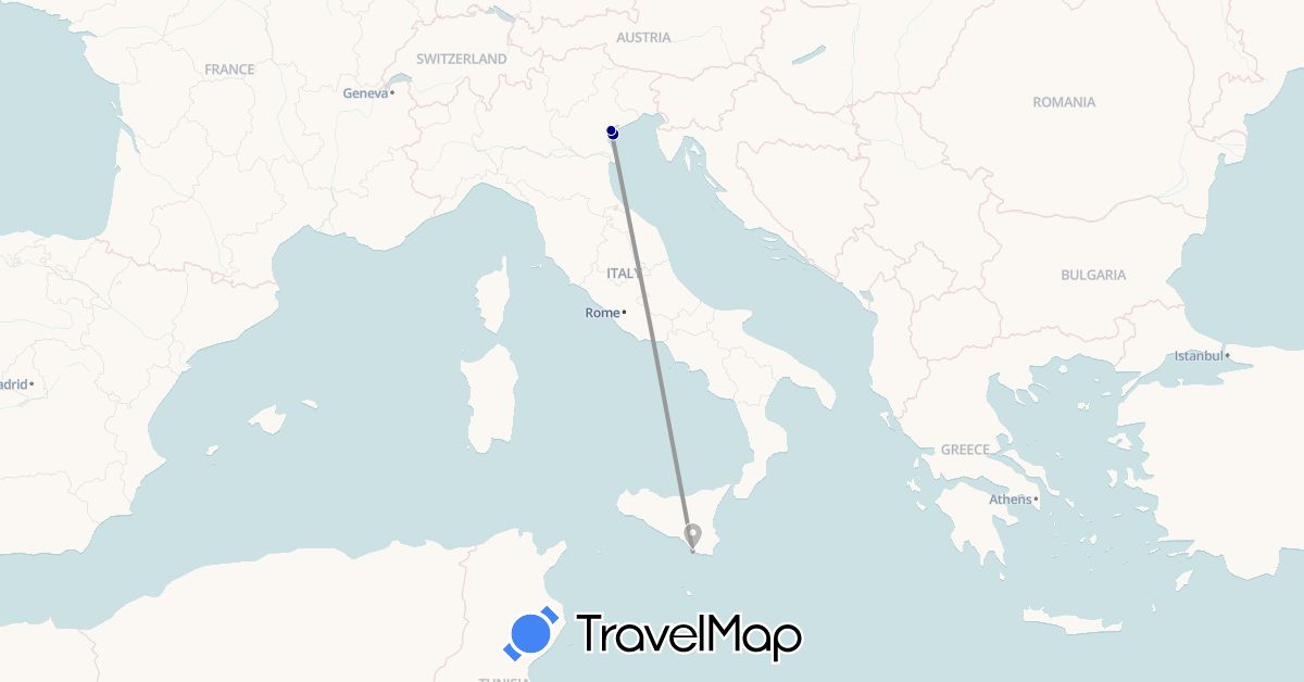 TravelMap itinerary: driving, plane, boat in Italy (Europe)